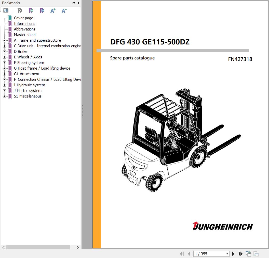 Jungheinrich Forklift DFG 430 GE115 500DZ Spare Parts Manual FN427318 944 1