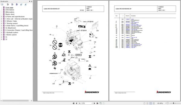 Jungheinrich Forklift DFG 430s G100 450ZT Spare Parts Manual FN427075 2