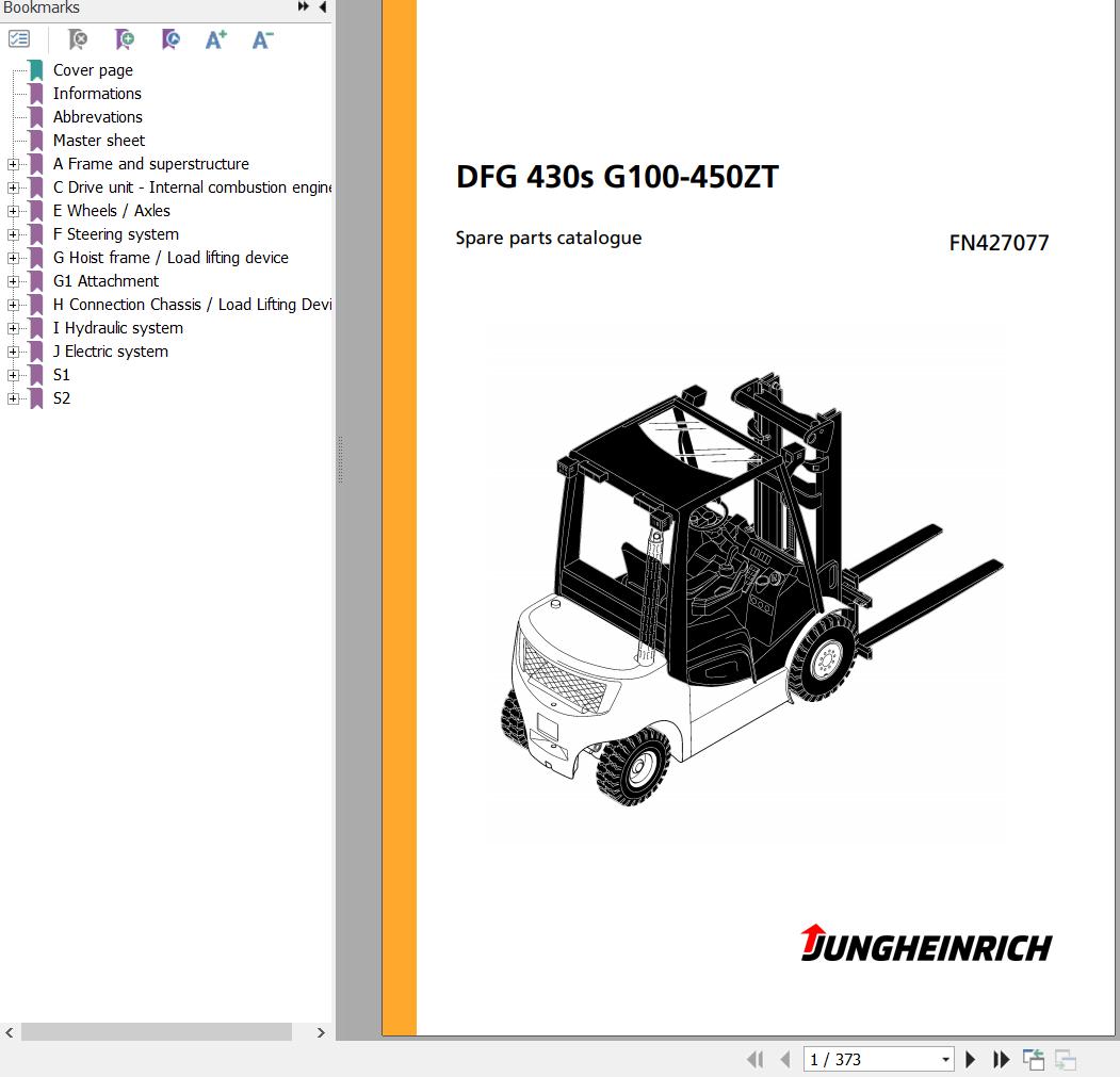 Jungheinrich Forklift DFG 430s G100 450ZT Spare Parts Manual FN427077 1