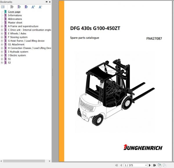 Jungheinrich Forklift DFG 430s G100 450ZT Spare Parts Manual FN427087 1