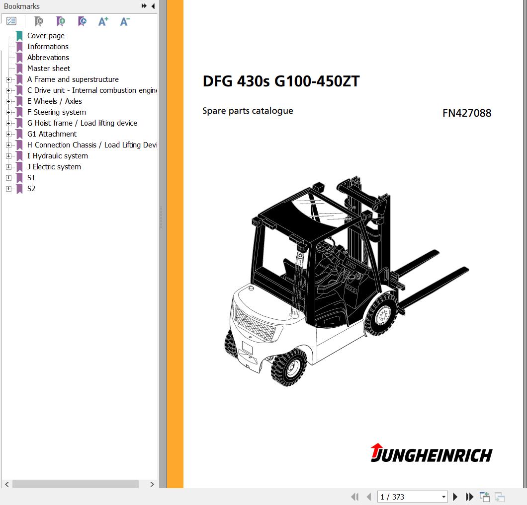 Jungheinrich Forklift DFG 430s G100 450ZT Spare Parts Manual FN427088 1