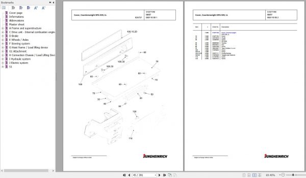 Jungheinrich Forklift DFG 435 GE115 530DZ Spare Parts Manual FN426998 3