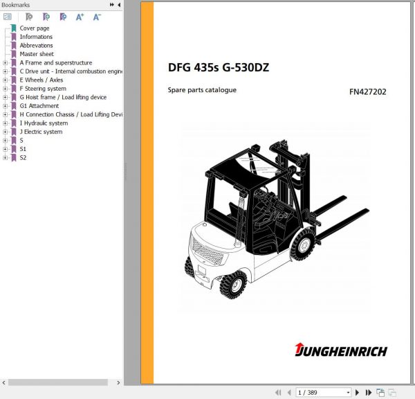 Jungheinrich Forklift DFG 435s G 530DZ Spare Parts Manual FN427202 1