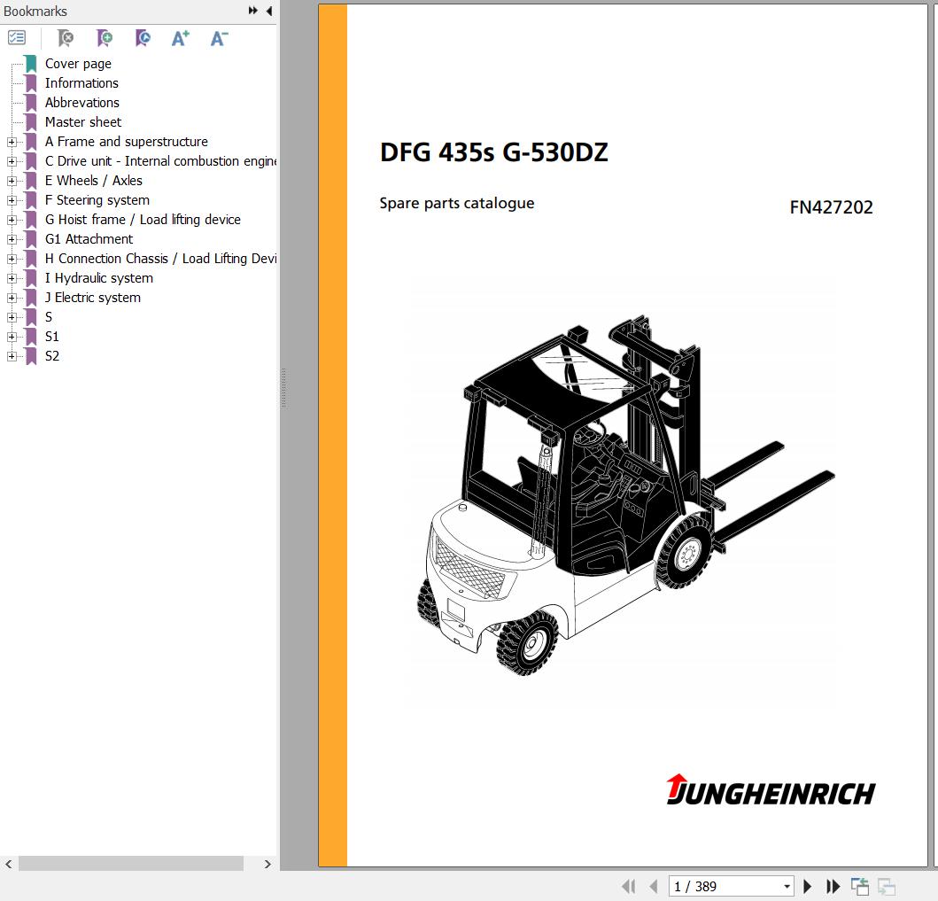Jungheinrich Forklift DFG 435s G 530DZ Spare Parts Manual FN427202 1