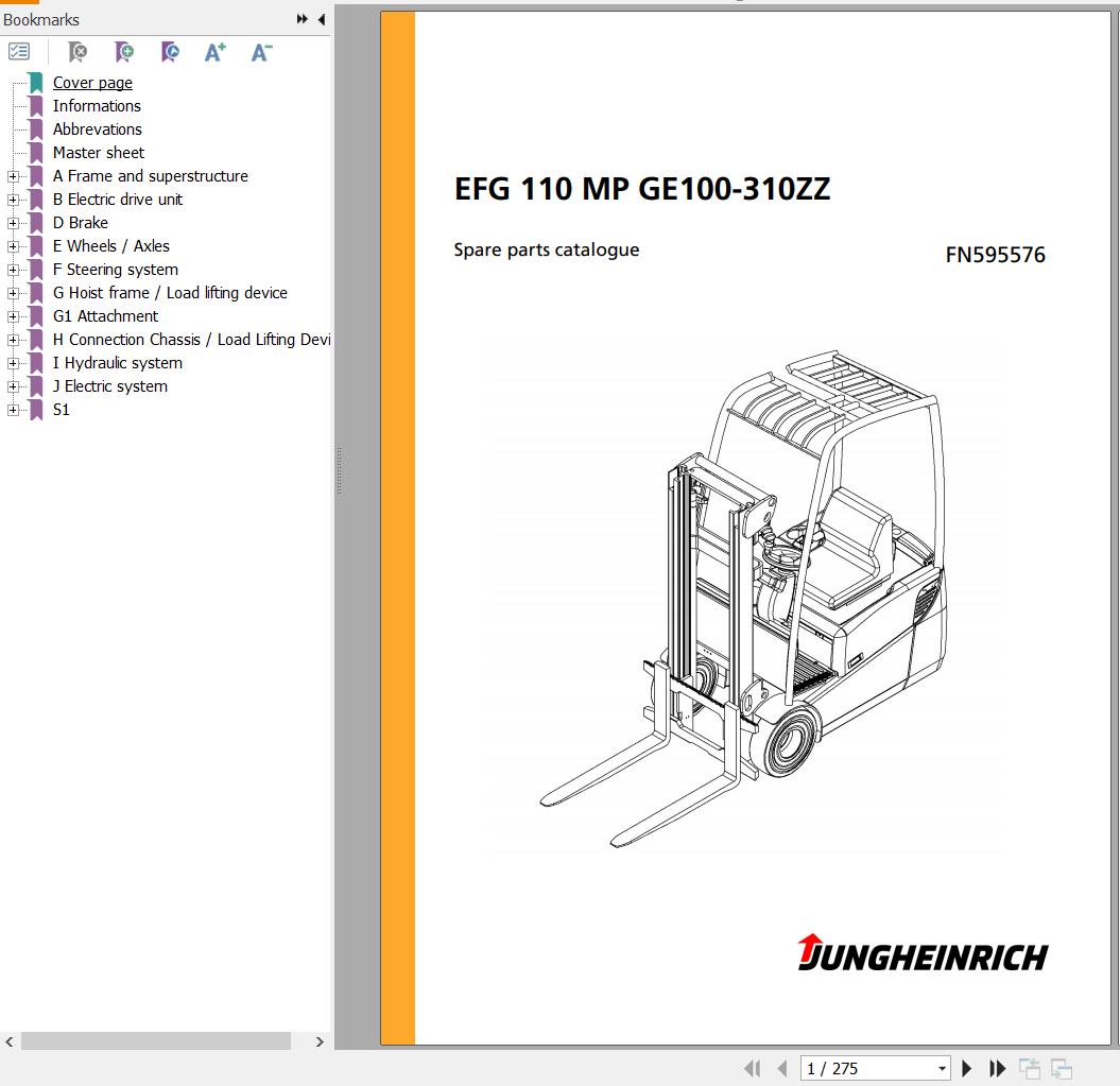 Jungheinrich Forklift EFG 110 MP GE100 310ZZ Spare Parts Manual FN595576 1