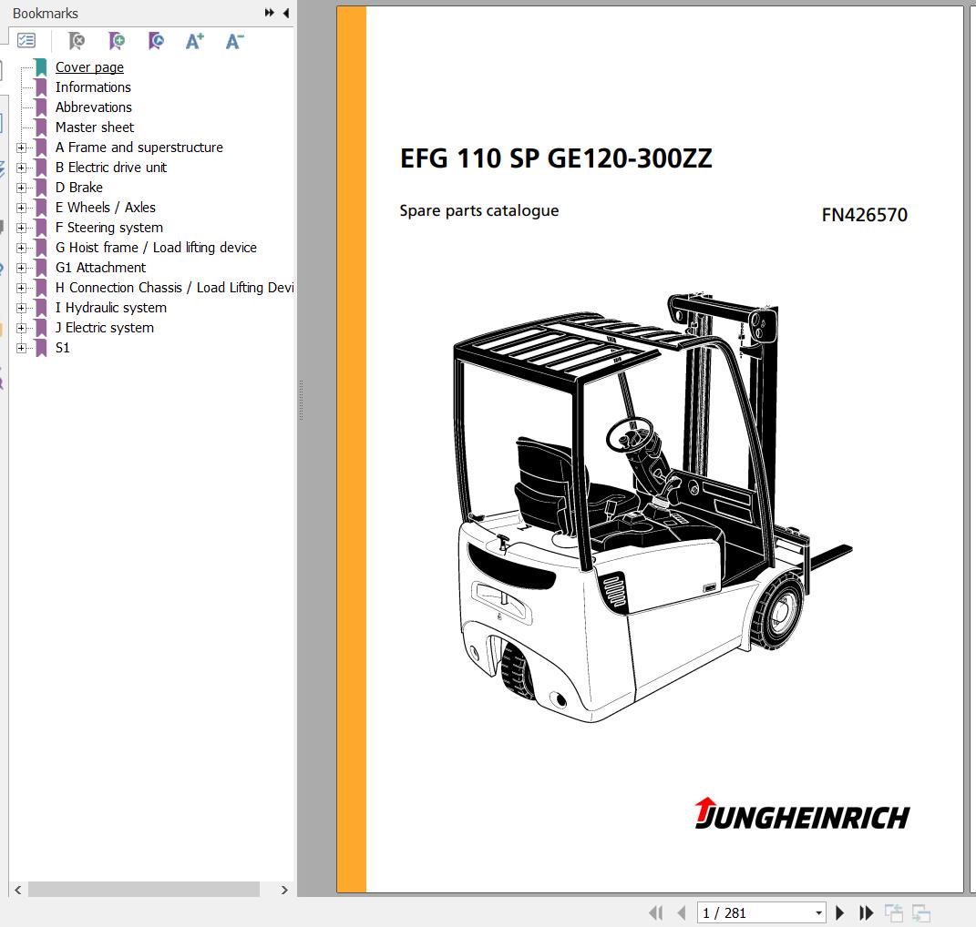 Jungheinrich Forklift EFG 110 SP GE120 300ZZ Spare Parts Manual FN426570 1