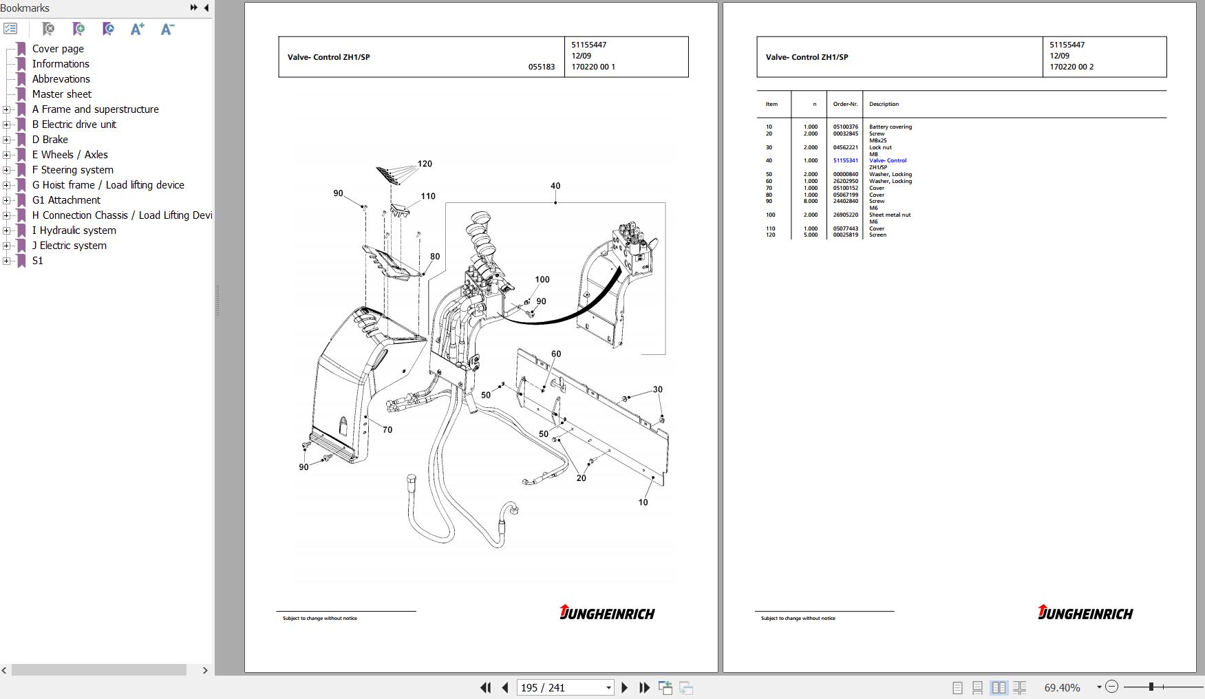 Jungheinrich Forklift EFG 113 SP GE115435DZ Spare Parts Manual FN427045