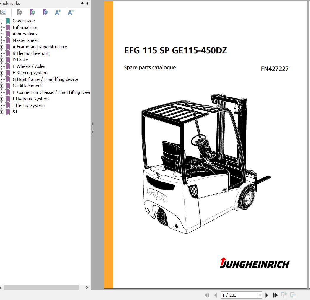 Jungheinrich Forklift EFG 115 SP GE115 450DZ Spare Parts Manual FN427227 1