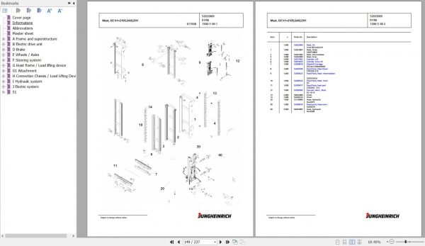 Jungheinrich Forklift EFG 115 SP GE115 480DZ Spare Parts Manual FN427206 3