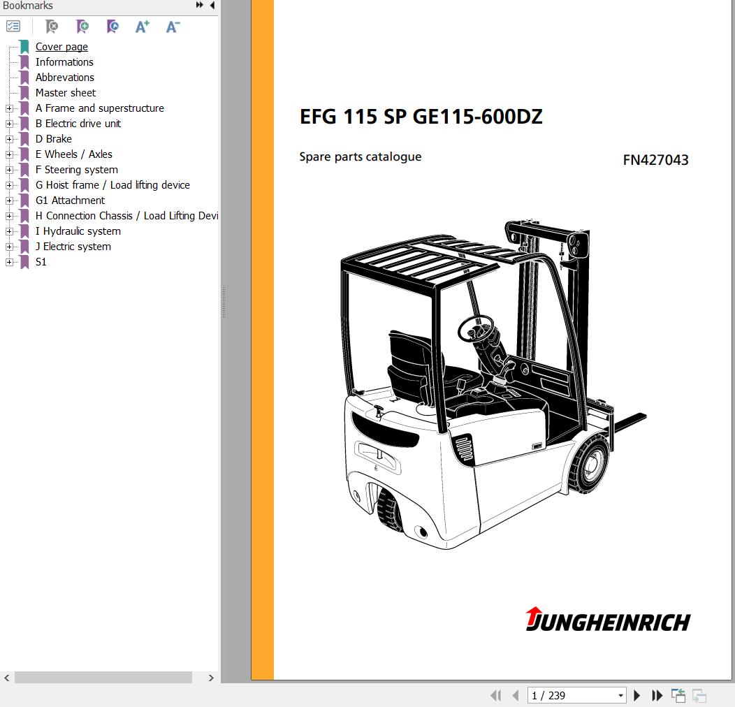Jungheinrich Forklift EFG 115 SP GE115 600DZ Spare Parts Manual FN427043 1
