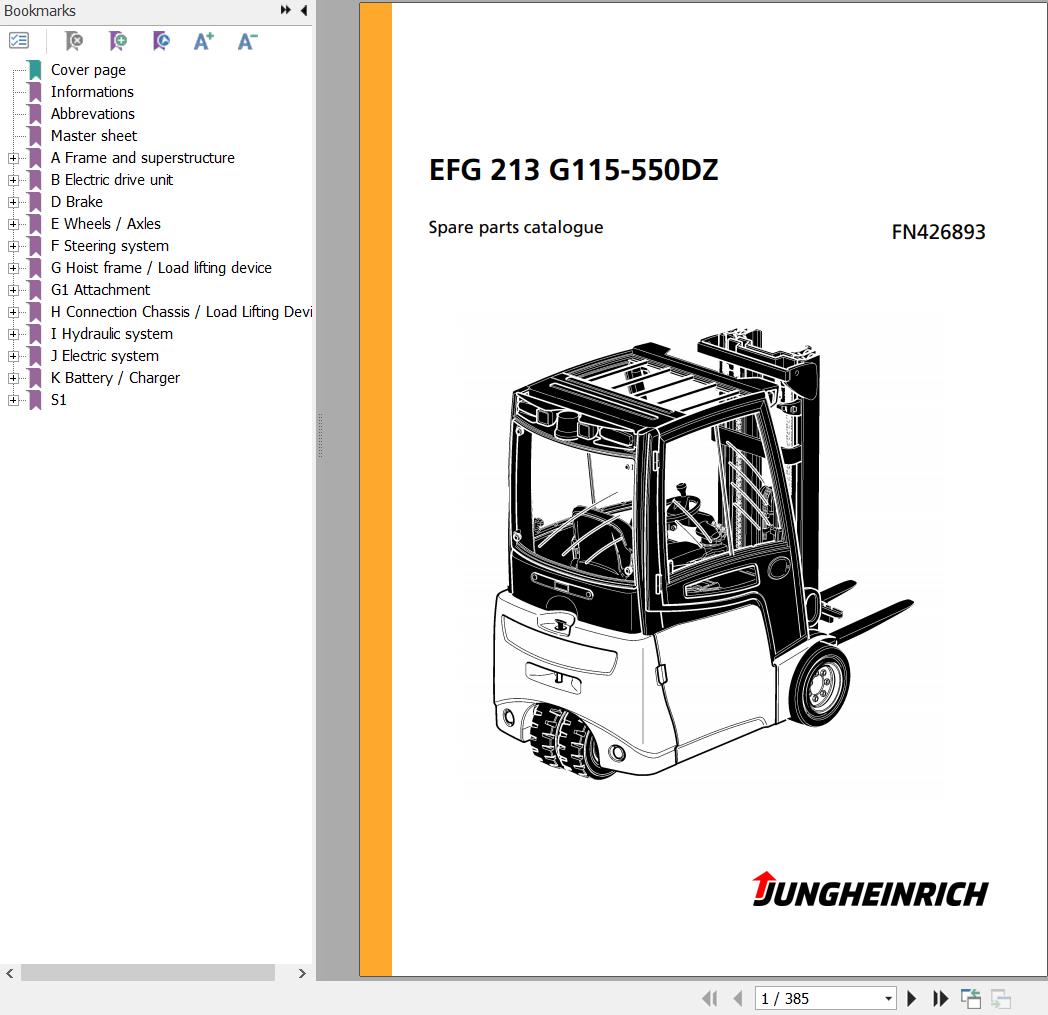 Jungheinrich Forklift EFG 213 G115 550DZ Spare Parts Manual FN426893 1