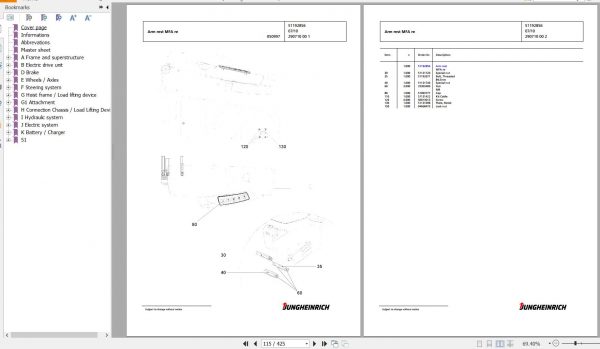Jungheinrich Forklift EFG 213 GE100 480DZ Spare Parts Manual FN427003 2