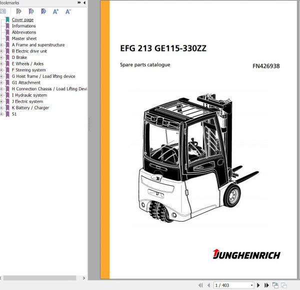 Jungheinrich Forklift EFG 213 GE115 330ZZ Spare Parts Manual FN426938 1