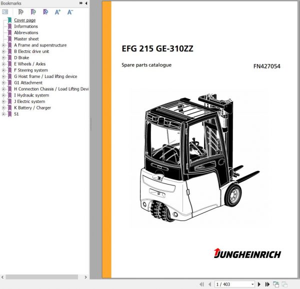 Jungheinrich Forklift EFG 215 GE 310ZZ Spare Parts Manual FN427054 1