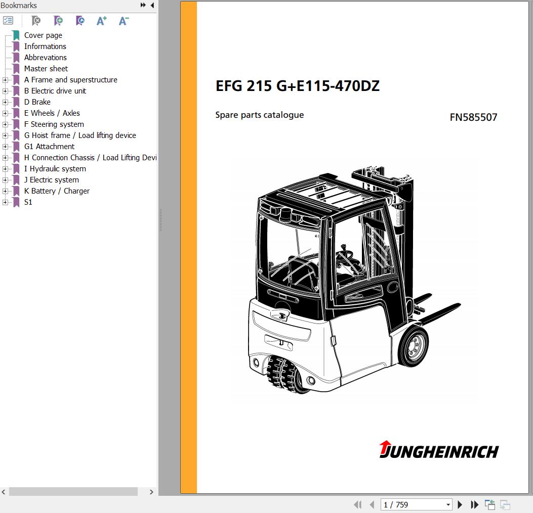 Jungheinrich Forklift EFG 215 GE115 470DZ Spare Parts Manual FN585507 1