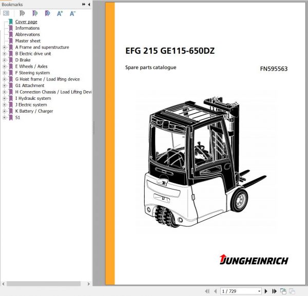 Jungheinrich Forklift EFG 215 GE115 650DZ Spare Parts Manual FN595563 1