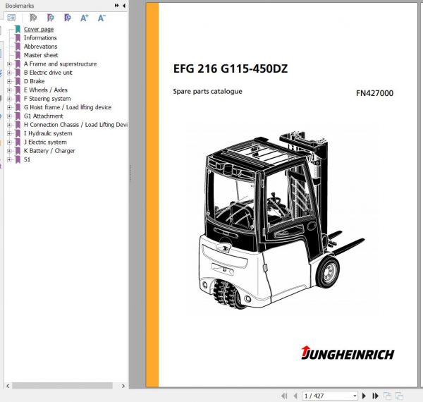 Jungheinrich Forklift EFG 216 G115 450DZ Spare Parts Manual FN427000 1