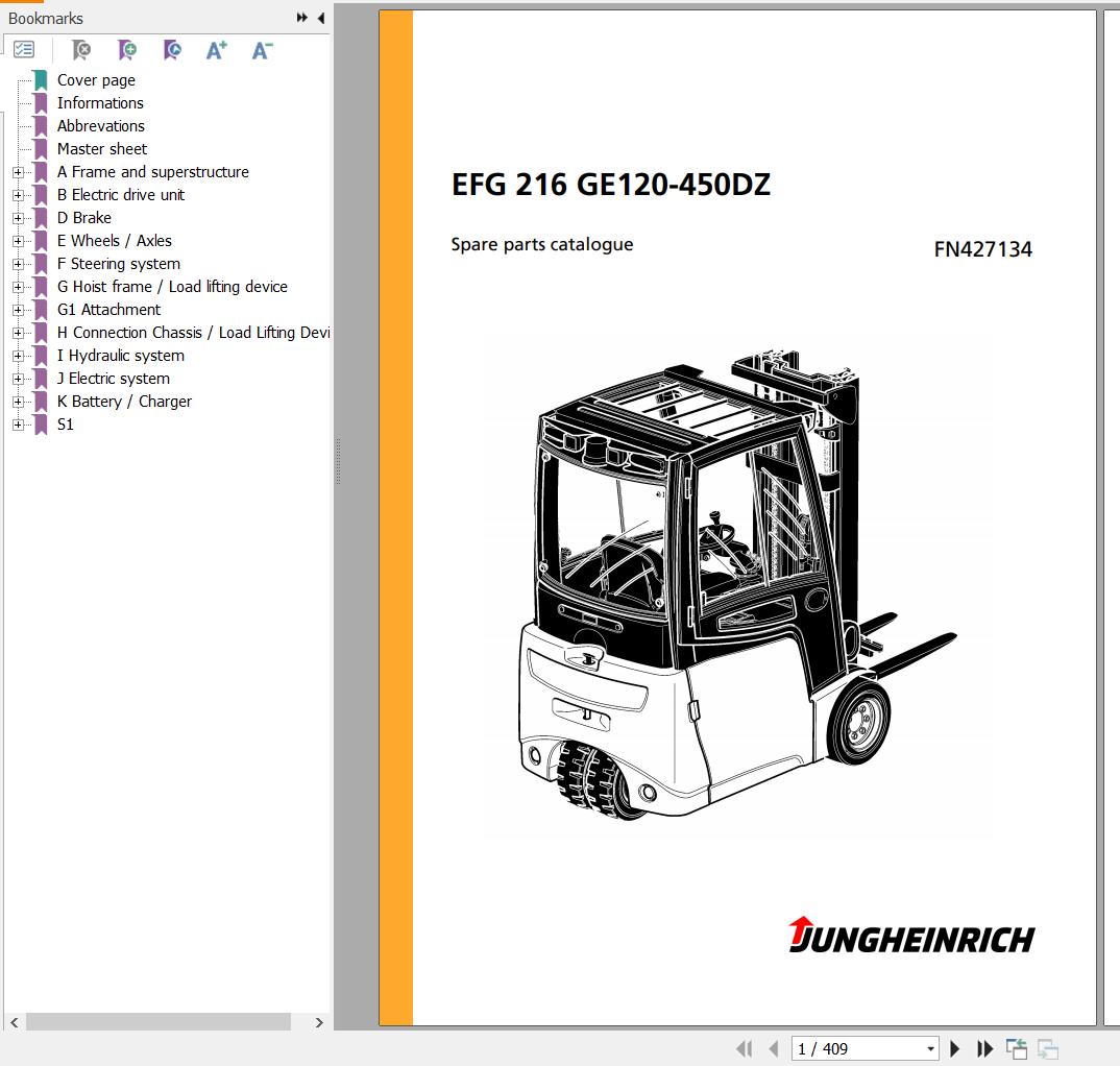 Jungheinrich Forklift EFG 216 GE120 450DZ Spare Parts Manual FN427134 1