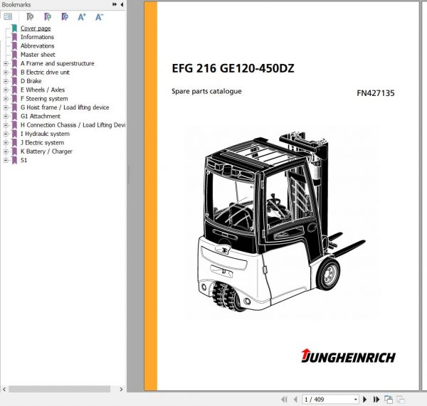 Jungheinrich Forklift EFG 216 GE120 450DZ Spare Parts Manual FN427135 1