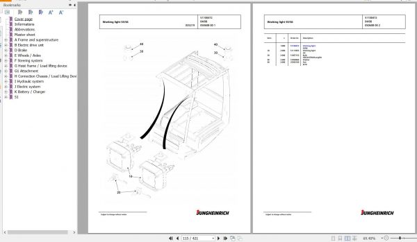 Jungheinrich Forklift EFG 216 GE120 450ZT Spare Parts Manual FN426546 2