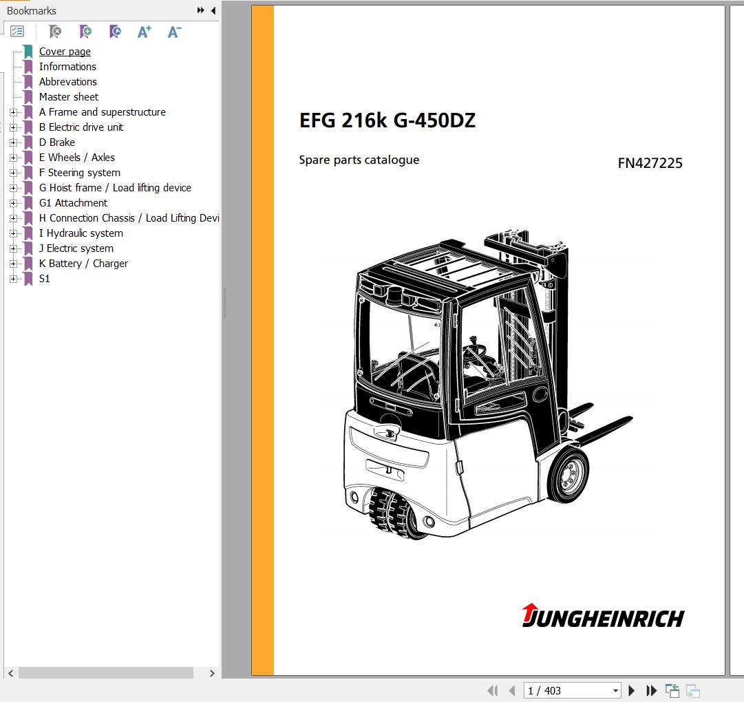 Jungheinrich Forklift EFG 216k G 450DZ Spare Parts Manual FN427225 1