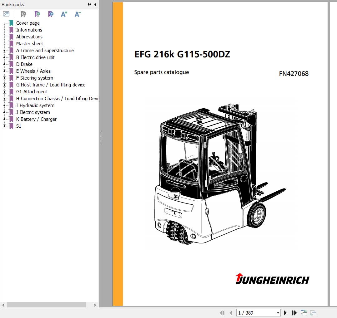 Jungheinrich Forklift EFG 216k G115500DZ Spare Parts Manual FN427068
