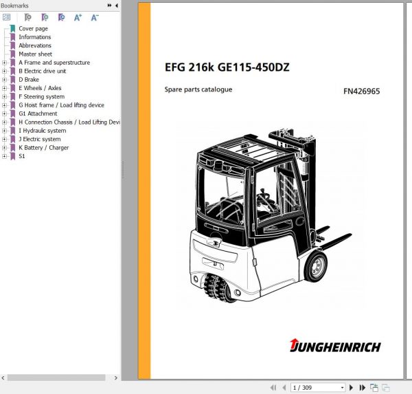 Jungheinrich Forklift EFG 216k GE115 450DZ Spare Parts Manual FN426965 1