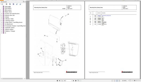 Jungheinrich Forklift EFG 218 GE115 500DZ Spare Parts Manual FN427093 2