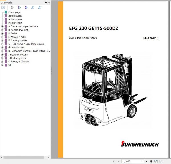Jungheinrich Forklift EFG 220 GE115 500DZ Spare Parts Manual FN426815 1