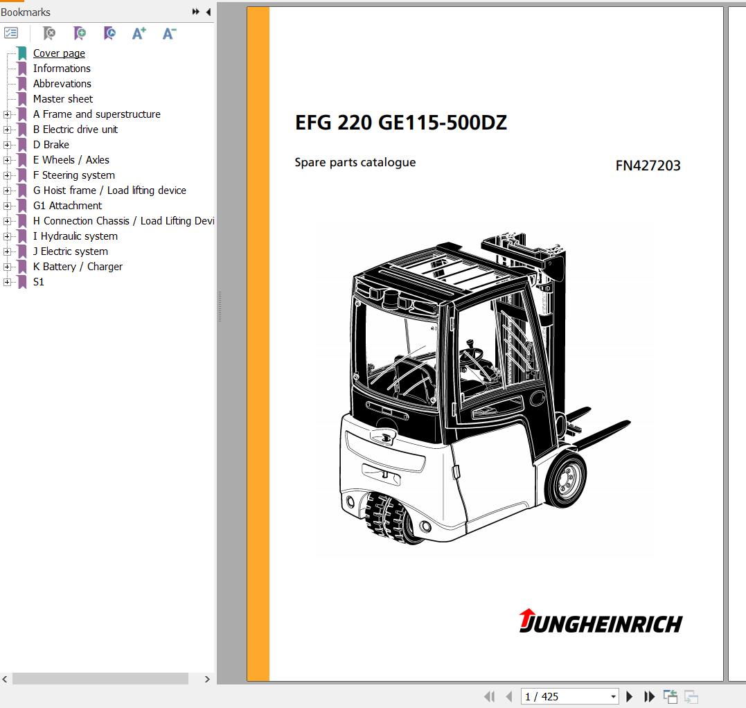 Jungheinrich Forklift EFG 220 GE115500DZ Spare Parts Manual FN427203