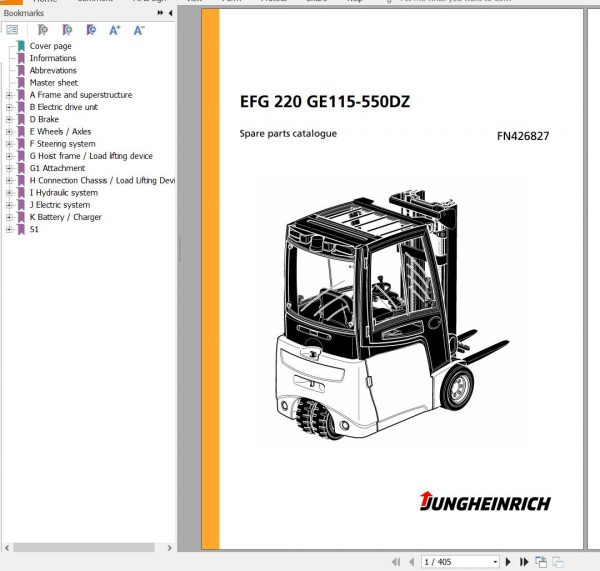 Jungheinrich Forklift EFG 220 GE115 550DZ Spare Parts Manual FN426827 1
