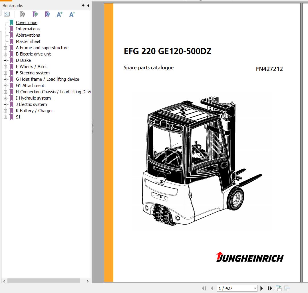 Jungheinrich Forklift EFG 220 GE120 500DZ Spare Parts Manual FN427212 1