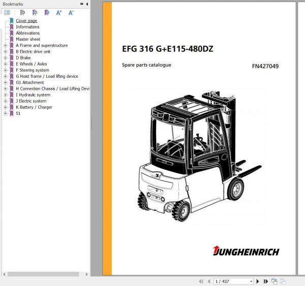 Jungheinrich Forklift EFG 316 GE115 480DZ Spare Parts Manual FN427049 1