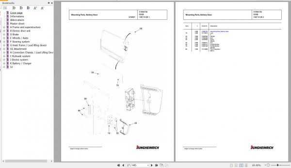 Jungheinrich Forklift EFG 316 GE120 300ZT Spare Parts Manual FN427022 2