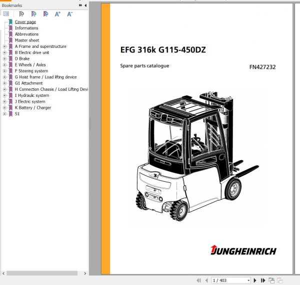 Jungheinrich Forklift EFG 316k G115 450DZ Spare Parts Manual FN427232 1