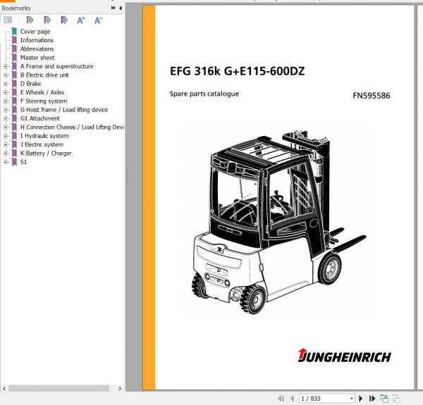 Jungheinrich Forklift EFG 316k GE115 600DZ Spare Parts Manual FN595586 1