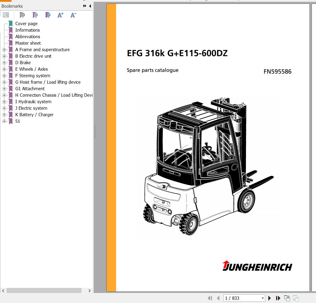 Jungheinrich Forklift EFG 316k GE115 600DZ Spare Parts Manual FN595586 1