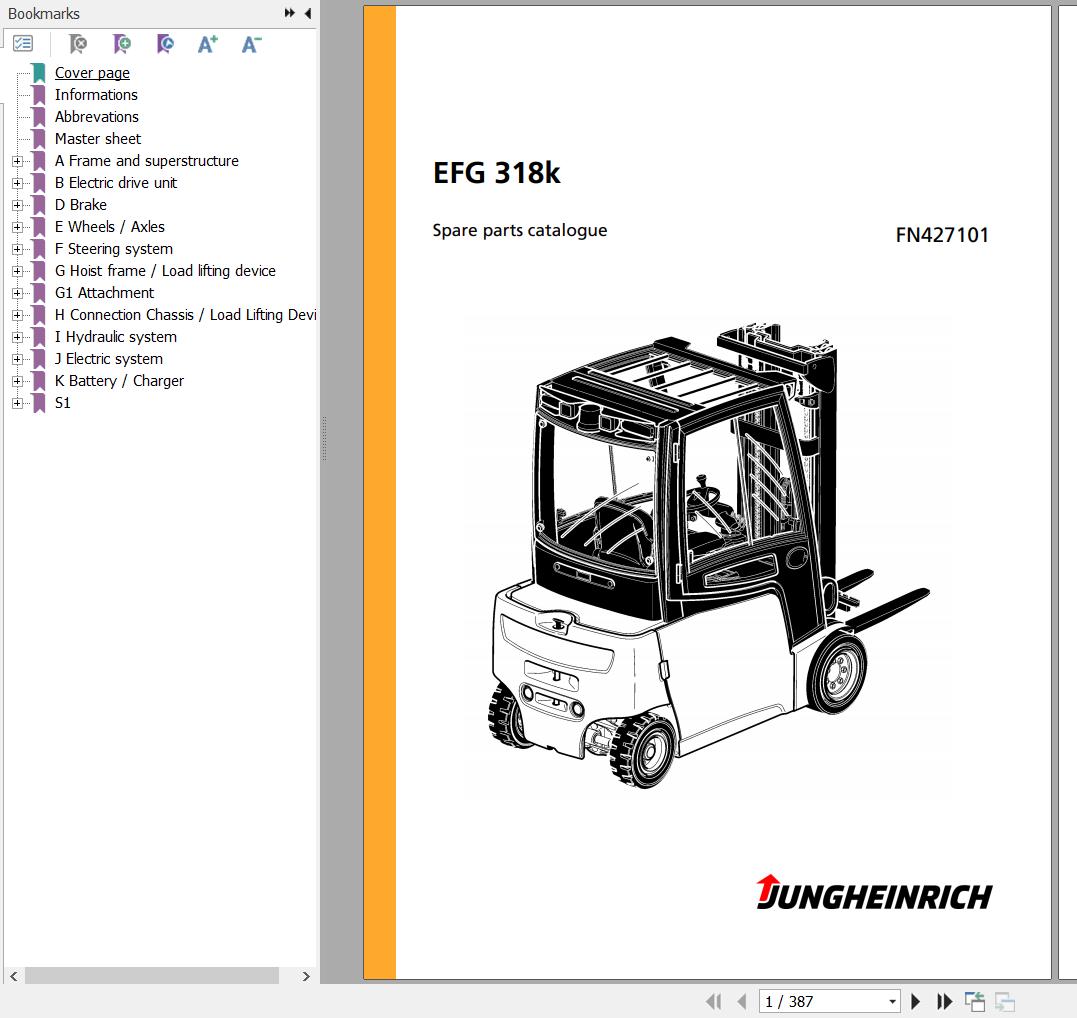 Jungheinrich Forklift EFG 318k Spare Parts Manual FN427101