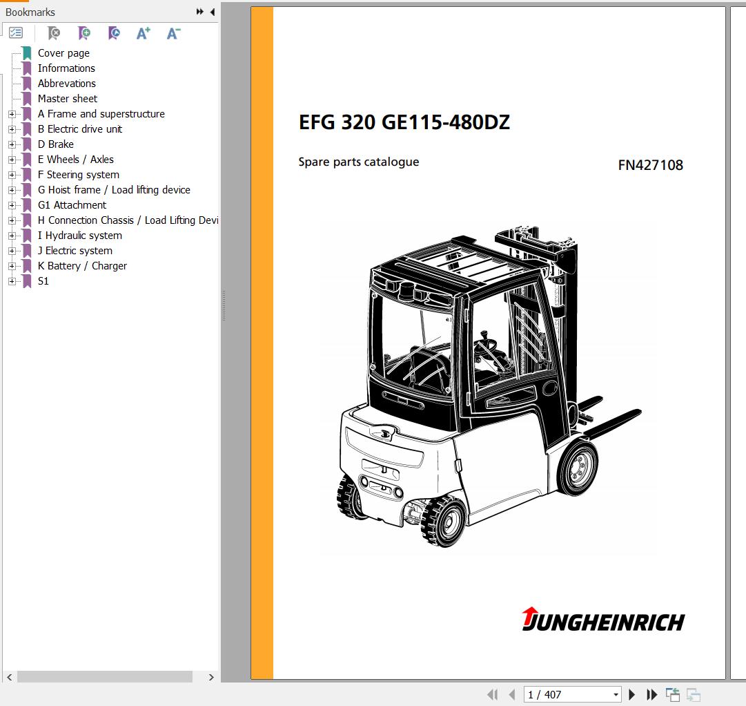 Jungheinrich Forklift EFG 320 GE115 480DZ Spare Parts Manual FN427108 1
