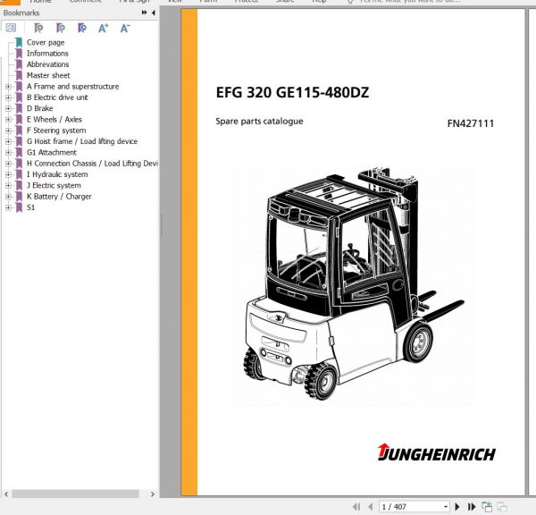 Jungheinrich Forklift EFG 320 GE115 480DZ Spare Parts Manual FN427111 1
