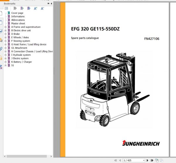 Jungheinrich Forklift EFG 320 GE115 550DZ Spare Parts Manual FN427106 1
