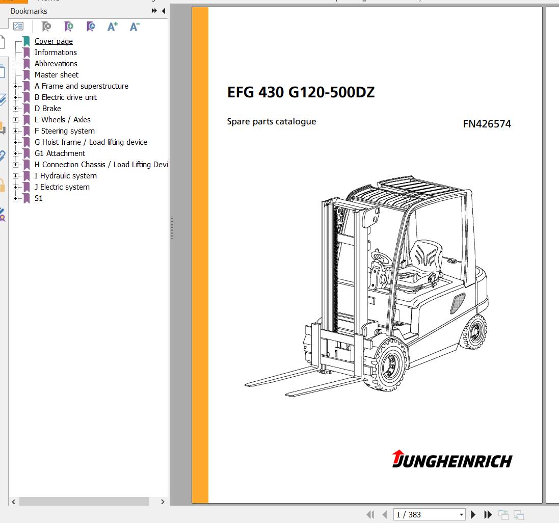 Jungheinrich Forklift EFG 430 G120 500DZ Spare Parts Manual FN426574 1