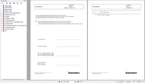Jungheinrich Forklift EFG 430 GE115 440DZ Spare Parts Manual FN426937 2