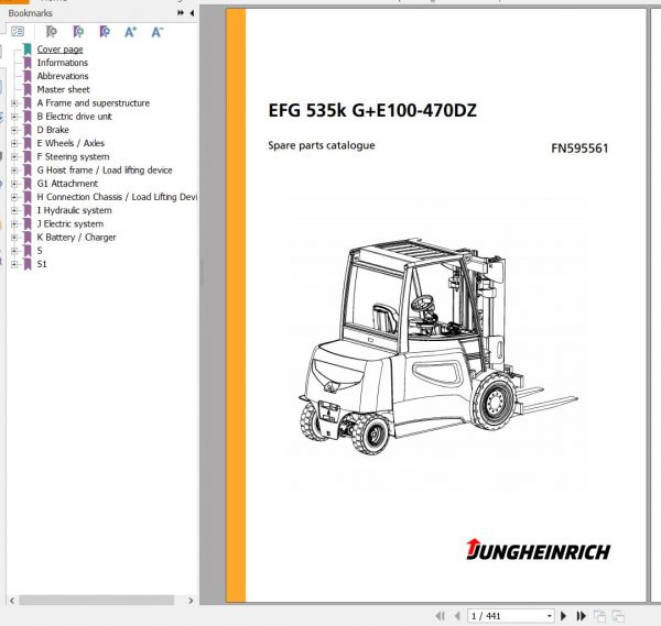 Jungheinrich Forklift EFG 535k GE100 470DZ Spare Parts Manual FN595561 1