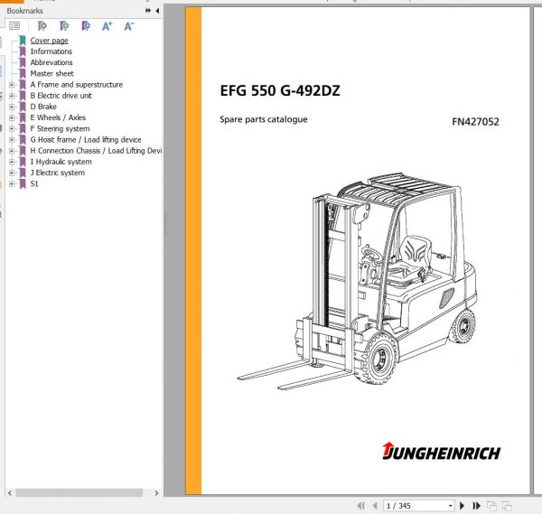 Jungheinrich Forklift EFG 550 G 492DZ Spare Parts Manual FN427052 1