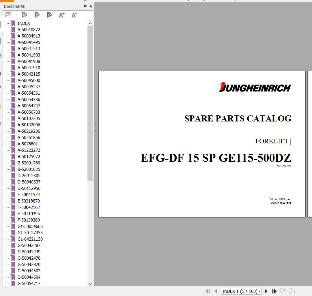 Jungheinrich Forklift EFG DF 15 SP GE115 500DZ Spare Parts Manual 89932398 1