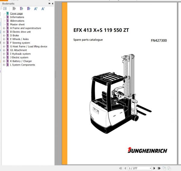 Jungheinrich Forklift EFX 413 XS 119 550 ZT Spare Parts Manual FN427300 1