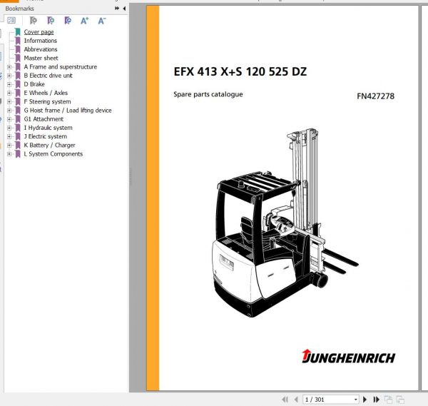 Jungheinrich Forklift EFX 413 XS 120 525 DZ Spare Parts Manual FN427278 1