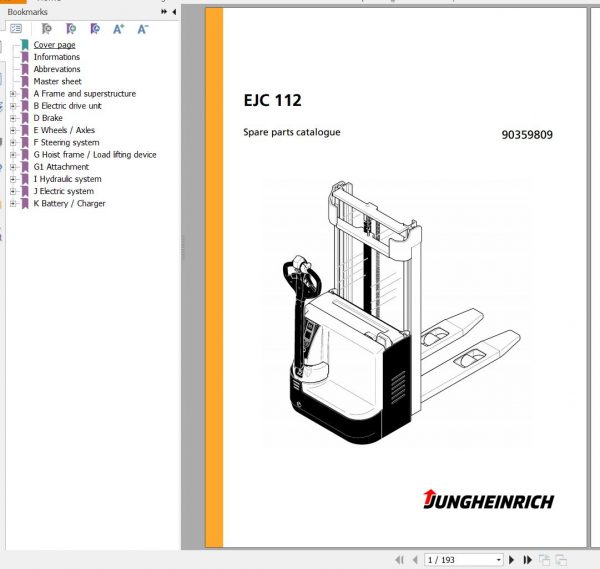 Jungheinrich Forklift EJC 112 Spare Parts Manual 90359809 1