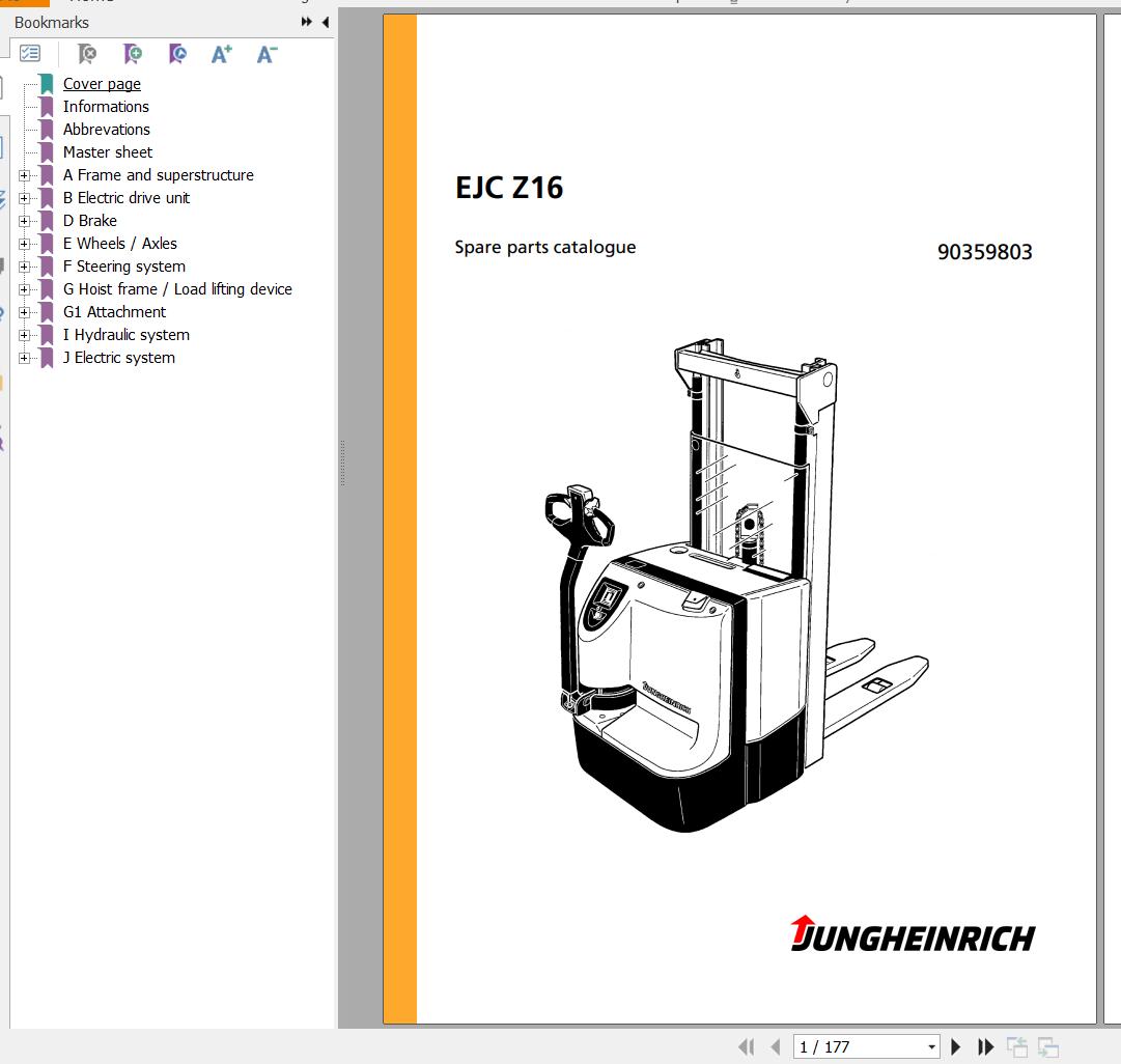 Jungheinrich Forklift EJC Z16 Spare Parts Manual 90359803 1